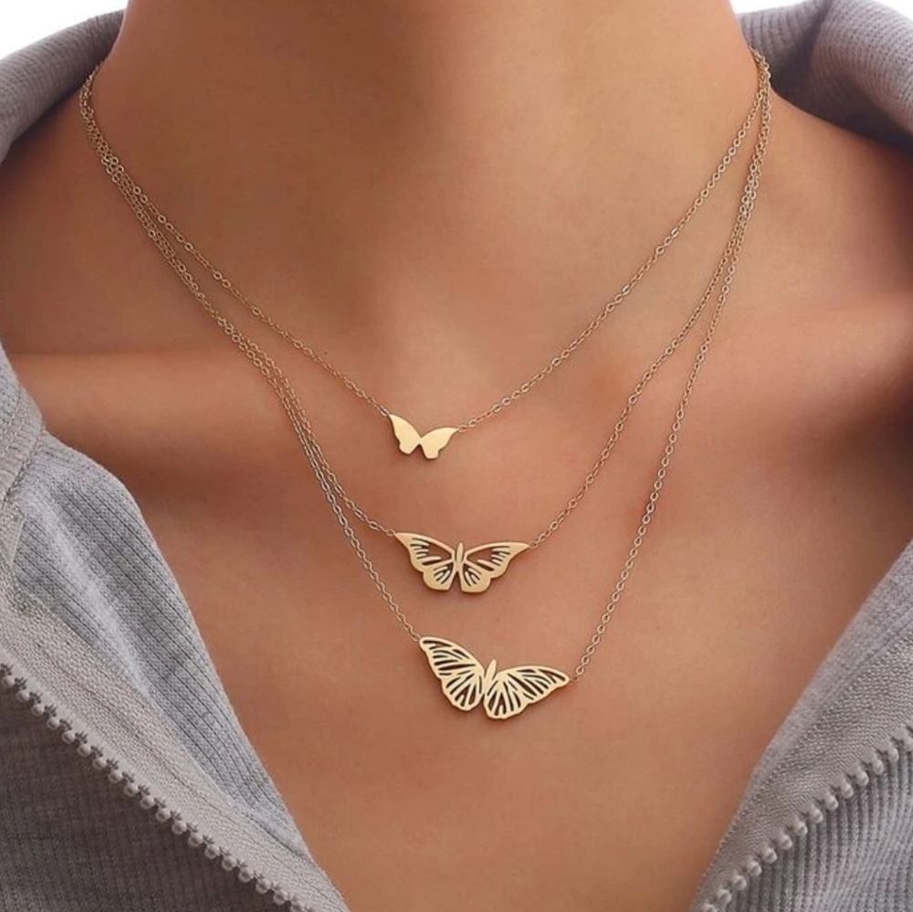 18K Gold Plated Layered Butterfly Necklace - Picture 2 of 3